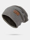 Unisex Cotton Pinstripe Letter Rivets PU Patch Vintage Warmth Beanie Hat - Black