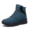 Men Waterproof Cloth Warm Lined Lace Up Casual Ankle Boots - Blue
