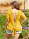 Blusa anudada hueca Diseño sin espalda recortada de talla grande - Amarillo