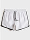 Mens Striped Quick-Drying Plain Drawstring Board Shorts With Contrast Binding - White