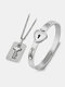 2 Pcs Concentric Lock Couple Jewelry Projection Stone Lock Bangle Key Necklace Valentine's Day Gift - #01