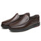 Men Large Size Cow Leather Soft Sole Casual Shoes - Brown