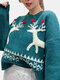 Christmas Elk Print Knitted Casual Sweater For Women - Green