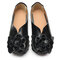 LOSTISY Large Size Flower Leather Comfy Lazy Flats For Women - Black