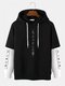 Mens Japanese Character Print Contrast Faux Twinset Street Drawstring Hoodies - White