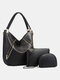 Womens Brown Large Capacity Rivet PU Leather Purses Satchel Handbags Shoulder Tote Bag Crossbody 3 PCS Purse Set - Black