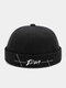 Unisex Twill Polyester Cotton Letter Thread Embroidery Fashion Brimless Beanie Landlord Cap Skull Cap - Black