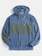 Mens Contrast Patchwork Jacquard Relaxed Fit Drawstring Hoodies - Blue