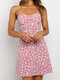 Daisy Floral Print Spaghetti Straps Sexy Mini Dress For Women - Pink