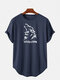 Mens Animal Letter Printing Short Sleeve Light Casual High Low Hem T-Shirts - Blue