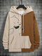 Sweat à capuche décontracté avec cordon de serrage pour homme, motif ours de dessin animé, imprimé contrasté, patchwork - Kaki
