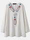 Ethnic Print V-neck Long Sleeve Casual Blouse for Women - White