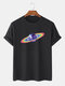 Men 100% Cotton Fun Rainbow Planet Print Casual T-Shirt - Black