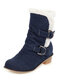 Women Large Size Warm Fur Lining  Chunky Heel  Mid-calf  Winter Boots - Dark Blue