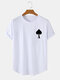 Mens Poker Heart A Print Curved Hem Cotton Short Sleeve T-Shirts - White