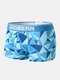 Men Geometric Pattern Letter Contrast Strench Band Comfy Boxers Briefs - Blue