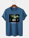 Mens Music Show Letter Graphic Cotton Short Sleeve T-Shirts - Blue