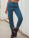 Corduroy Solid Color Knotted Elastic Waist Pocket Pants - Blue