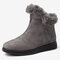 Women Warm Comfy Suede Round Toe Plush Zipper Flat Snow Ankle Boots - Grey