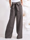 Women Elastic Waist Solid Color Casual Pants - Grey