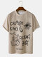 Camisetas de manga corta con estampado de letras divertidas para hombre Cuello - Caqui