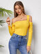 Solid Off-shoulder Long Sleeve Skinny T-shirt For Women - Yellow
