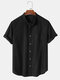 Mens Basic Style Solid Color Stand Collar Short Sleeve Shirt - Black