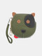 Women Genuine Leather Cowhide Cute Cartoon Dog Pattern Keychain Wallet Storage Bag Coin Bag - Green