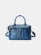 Women Retro Genuine Leather Multi-pockets Travel Handbag Shoulder Bag - Blue