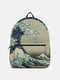 Men Women Sea Wave Prints Large Capacity Backpack - Blue