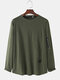 Mens Knitted Solid Zipper Pocket Tag Sporty Long Sleeve T-Shirts - Army Green