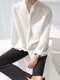 Men Stand-up Collar Silky Solid Color Shirt - White