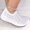 Plus Size Women Comfy Rhinestone Elastic Mesh Flat Walking Sneakers - White