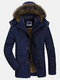 Mens Thicken Fleece Lined Warm Casual Regular Fit Faux Fur Hooded Coat - Blue