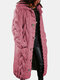 Women Solid Color Knitted Button Hooded Casual Cardigan With Pocket - Pink