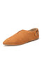 Women Retro Pointed Toe Synthetic Suede Front V-Cut Comfy Slip On Casual Flat Shoes - Brown