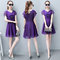 Solid Color Short Sleeve Slim Chiffon A Word Dress - Purple