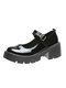 Women Casual Comfy Hasp Mary Jane Platform Wedges Shoes - Glossy Black
