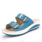 Candy Color Leather Buckle Metal Color Match Platform Beach Sandals Slippers - Blue
