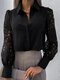 Women Guipure Patchwork Lapel Casual Long Sleeve Shirt - Black