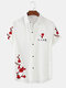 Mens Plum Bossom Japanese Print Lapel Short Sleeve Shirts - White