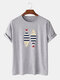 Mens 100% Cotton Sea Soul Striped Fish Printed Casual Short Sleeve T-shirts - Gray