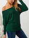Loose Solid Color Long Sleeve Off-shoulder Sweater For Women - Green