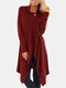 Solid Color Long Sleeve Asymmetrical Blouse For Women - Wine Red