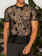 Мужская прозрачная футболка из жаккардовой сетки с цветочным принтом - Черный