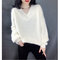 Lanterns Sleeves Mohair Sweater Women's Head Loose Thick V-neck Bottoming Shirt - creamy-white