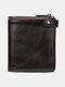 Menico Men's Leather Vintage Zip Buckle Wallet Multi Card Slot Bifold Short Wallet - Coffee