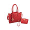 Ladies Elegant 2pcs Plaid PU Leather Handbag Clutch Bag Shoulder Bags - Red
