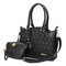 Ladies Elegant 2pcs Plaid PU Leather Handbag Clutch Bag Shoulder Bags - Black