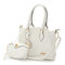 Ladies Elegant 2pcs Plaid PU Leather Handbag Clutch Bag Shoulder Bags - White